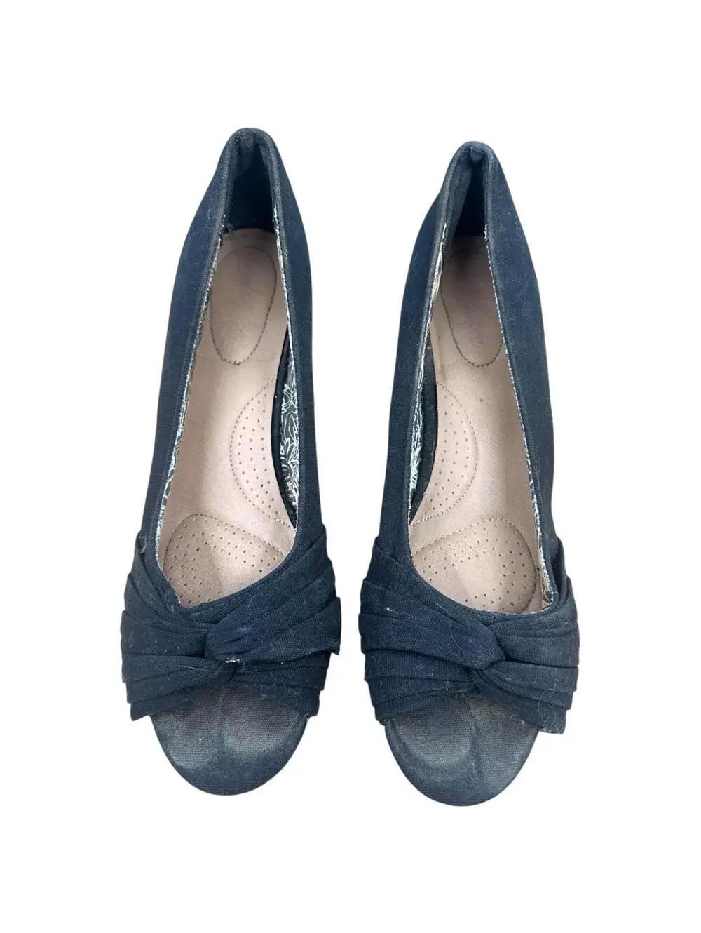 Dexflex Comfort Black Canvas‎ Peep Toe Wedge